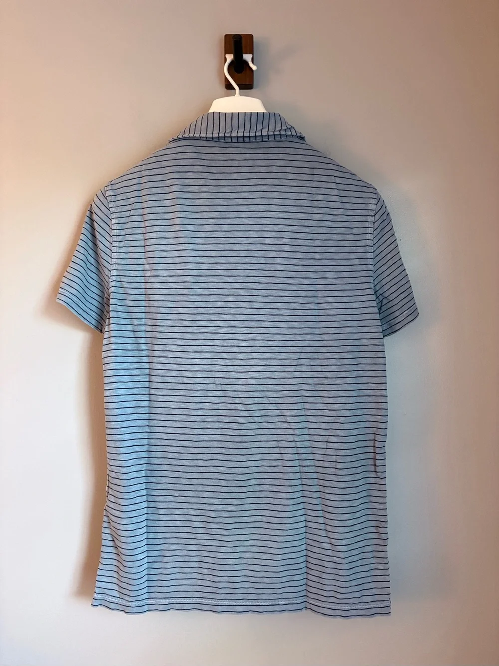 J. Crew Mens Medium Garment Dyed Striped Polo Shirt Short Sleeve Light Blue Gray